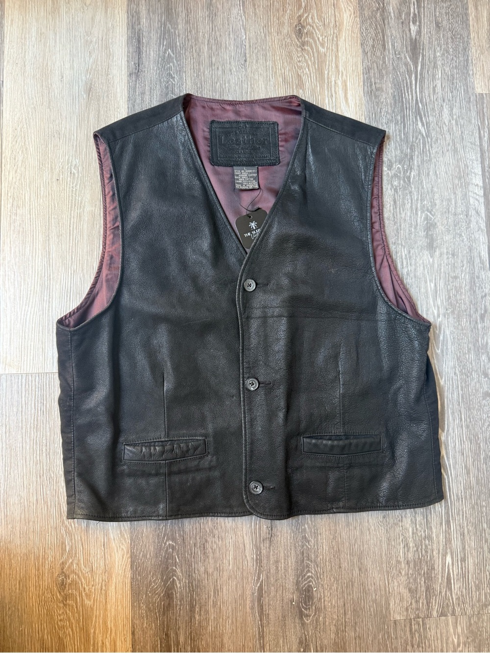 Vintage GAP Men's Black Leather Vest Size Large Motorcycle Vest